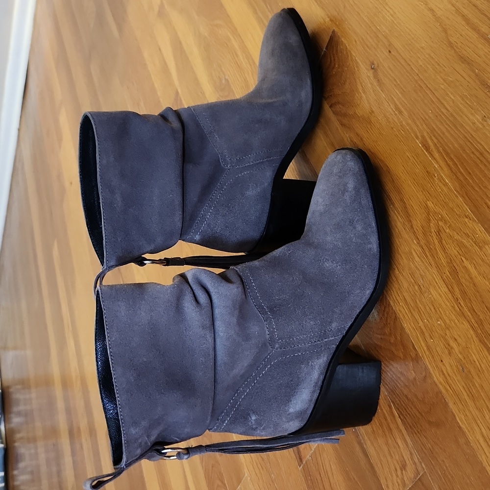 Gray Suede heeled Ankle Boots